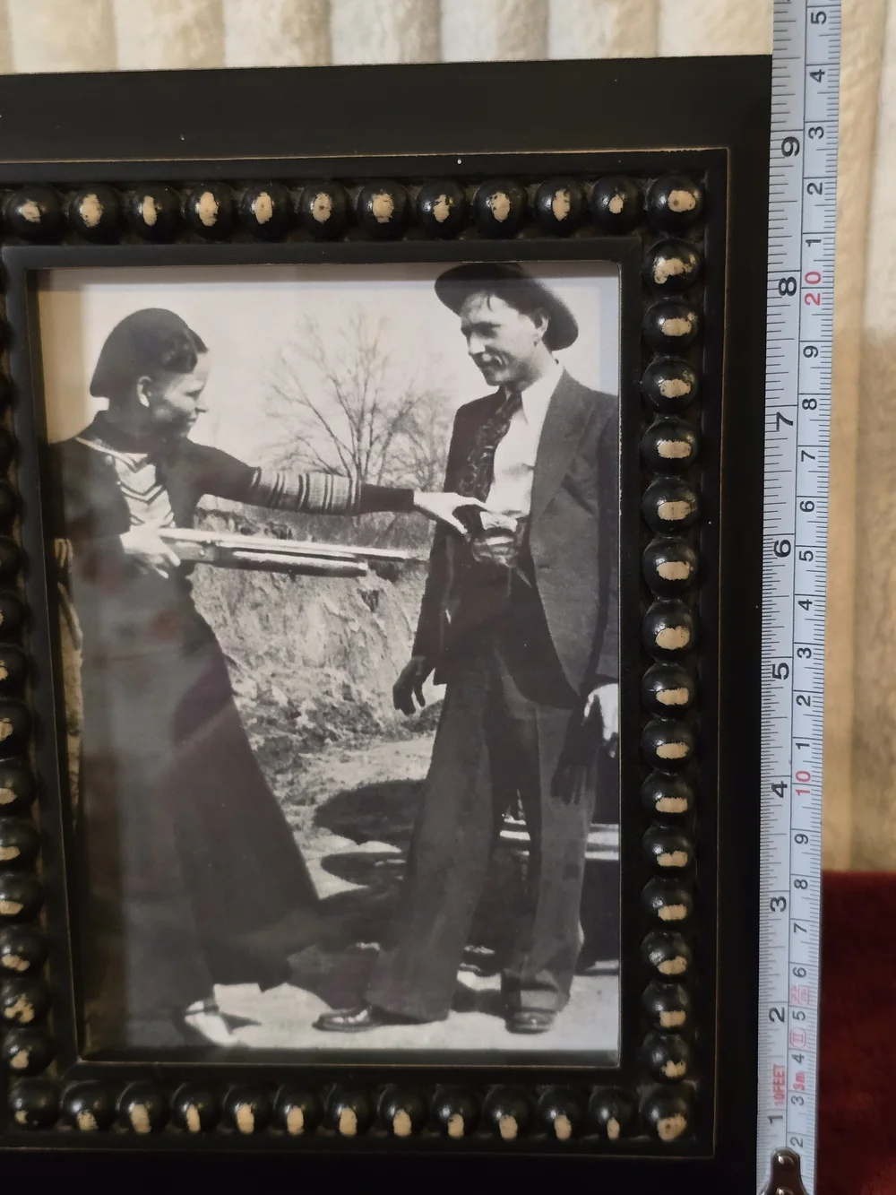 Framed Bonnie & Clyde Vintage B&W Print - Harbortown Black Beaded Wood 5x7 Frame